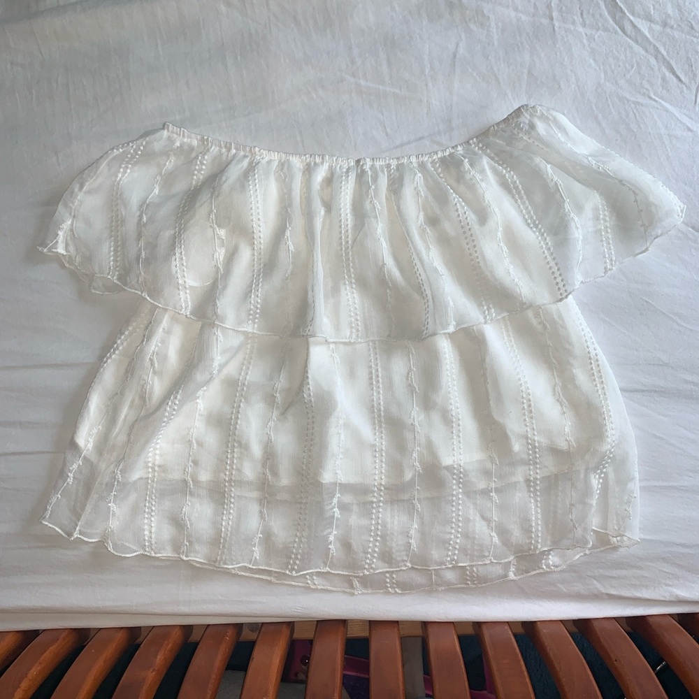 White Boho Off-the-shoulder Floral Top Women’s XS